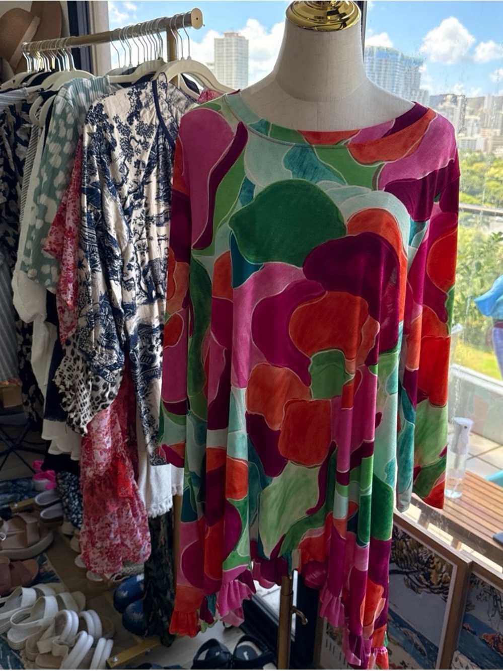 Vibrant Floral-Print Long Sleeve Women's Top - Multicolor